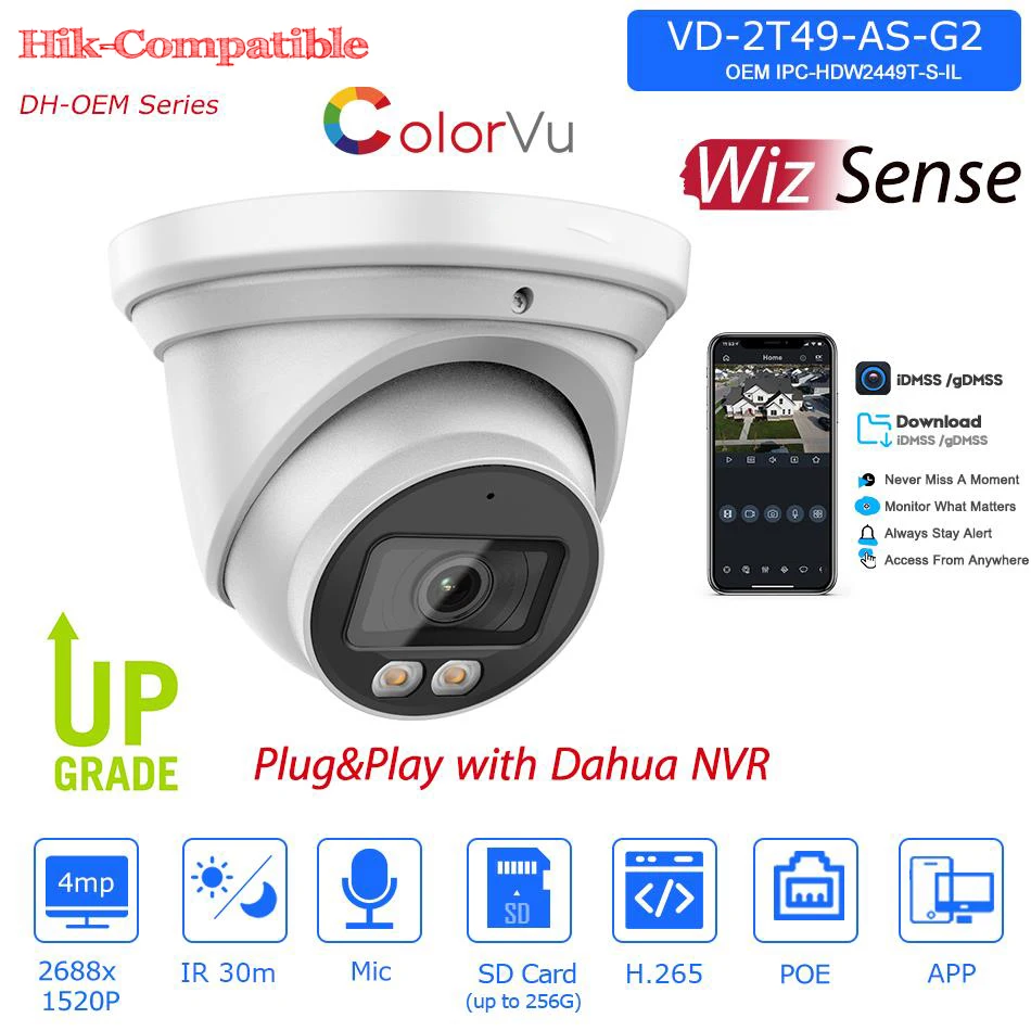  OEM Dahua 4MP full-color IP Camera replace IPC-HDW2449T-S-IL WizSense Built-in Mic SMD Security CCTV Surveillance Network Camer