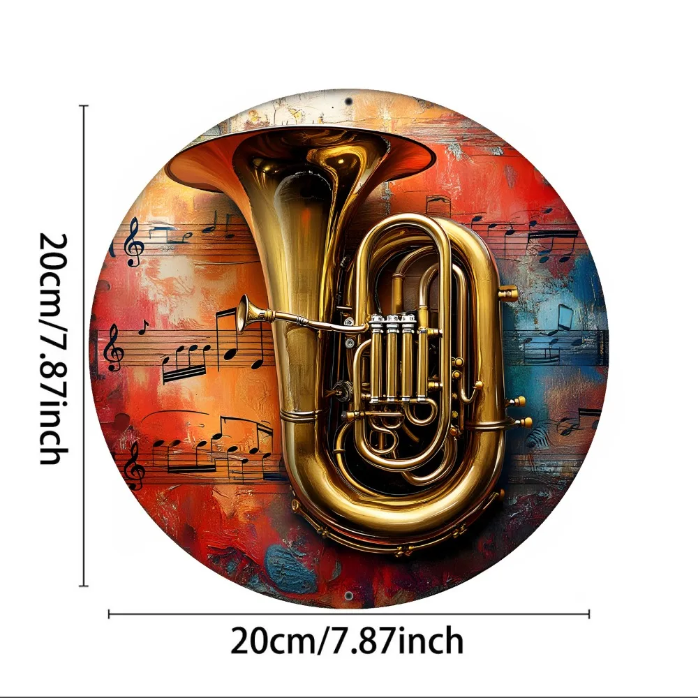 لافتة ألومنيوم توبا من الموسيقى والنحاس - فن نابض بالحياة مقاس 20 × 20 سم، ديكور إكليل لموسم العطلات/أحتفالات الصيف، المنزل #2