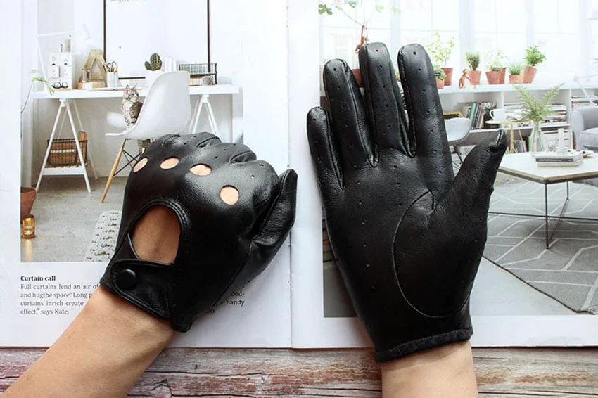 Women's Summer Full Finger Leather Gloves Breathable Single-Layer Sheepskin Fashionable Short Motorcycle Riding Gloves