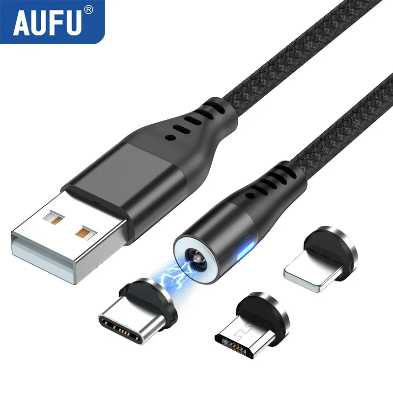 AUFU Magnetic Charging Cable Micro USB Type C Cable For iPhone Samsung Xiaomi Magnet Charge Mobile Phone USB Cord Wire Cable