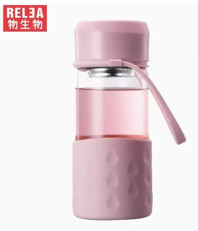 

RELEA Double High borosilicate glass portable flower tea transparent net red creative filtered water cup for cut men and women