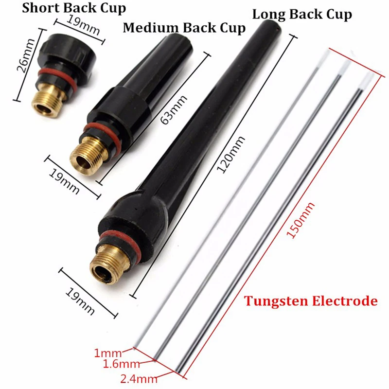 17 X Alumine Buse Tungstène Gaz Lentille Tasse Collet Corps Pure rett électrodes ensembles pour WP-17 WP-18 WP-26 TIG Torche De Soudage