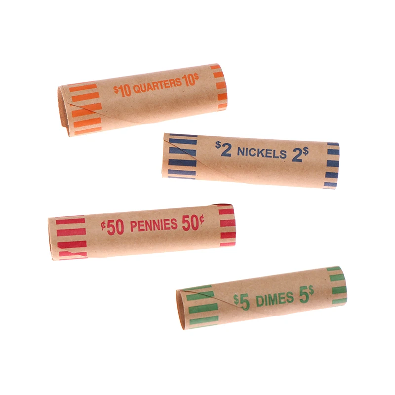 Assorted Color-coded Coin Wrappers Preformed Coin Wrappers Rolls Quality Material Kraft Paper Coin Wrapping Tubes Coin Rolls