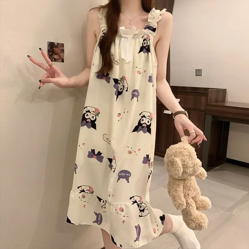 

Sanrio Kuromi Nighty Sexy Hot Dress Summer Pajamas Dress Long Dresses Negligee Lady Sleeping Skirt Halter Night Dress Home Wear