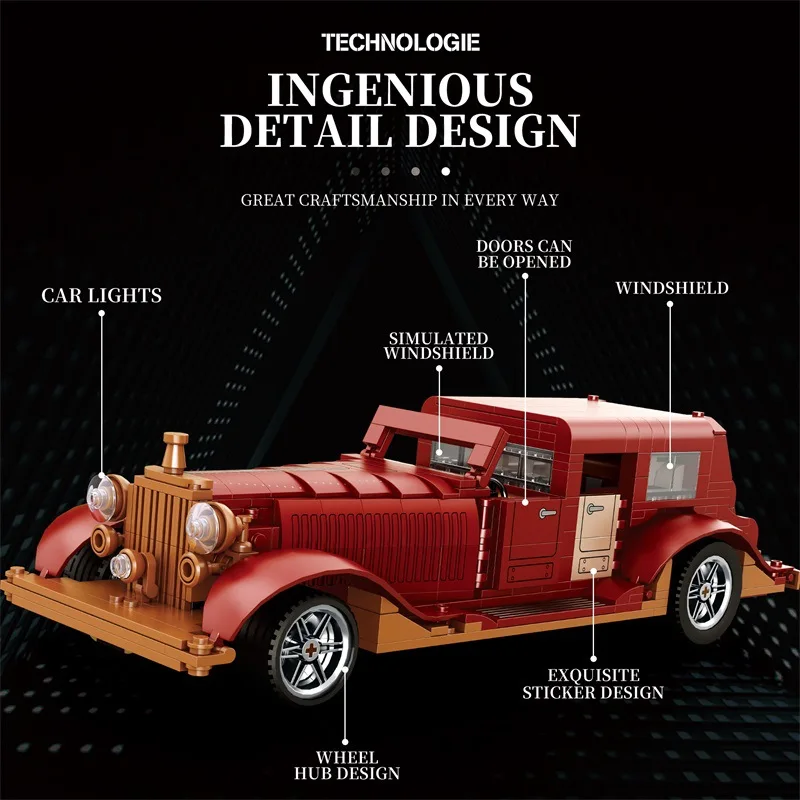 Em estoque moc ideia técnica blocos de construção do carro do vintage modelo clássico cidade retro sedan tijolos montagem crianças brinquedos presente conjunto