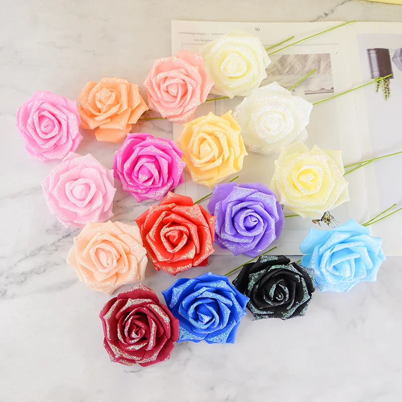 Artificial Rose Flowers Bouquets Glitter Rose Home Decor Wedding Bride Party Decorations Photo Props Cosplay Tools Fake Bouquets
