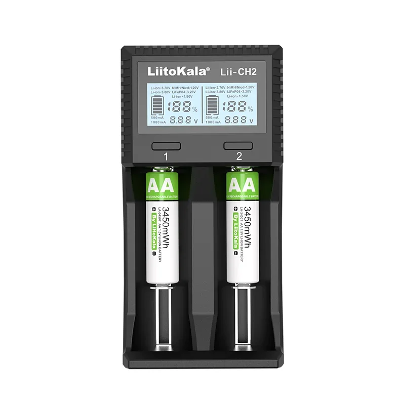 LiitoKala Lii-CH2 1.5V AA AAA Li-ion Lithium Rechargeable Battery Smart Charger For 3.2V 3.7V 18650 21700 26650 26700 18350