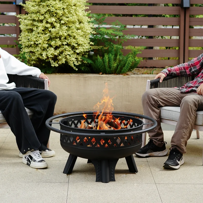 Multifunctional Outdoor Wood Burning BBQ Fire Pit round Shape Fire Stove for Backyard Bonfire & Patio Picnic