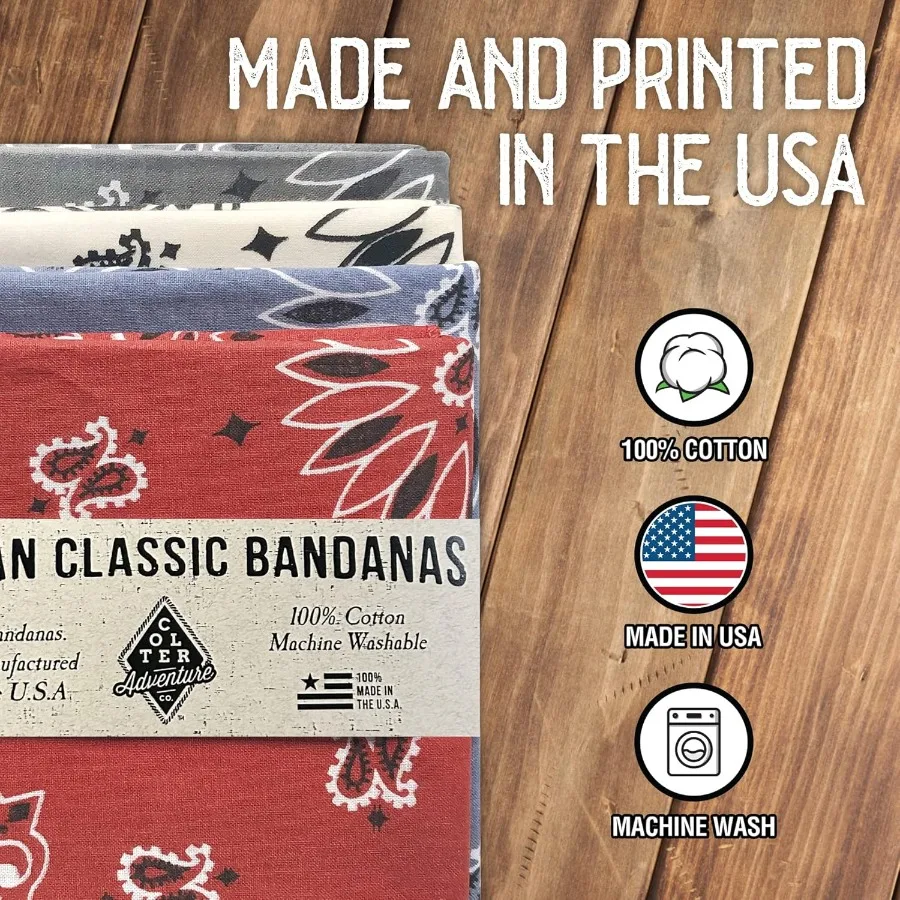 4 عبوات من عصابات بيزلي باندانا مصنوعة من الولايات المتحدة الأمريكية بنمط كلاسيكي متعددة الأغراض للرجال والنساء 100 قطن مثالية للمغامرة الخارجية