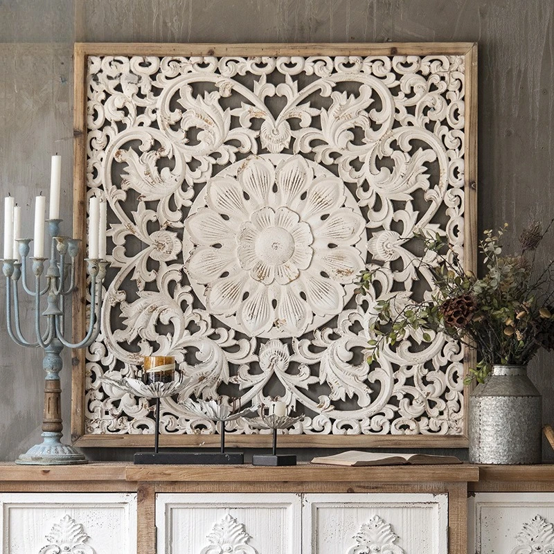 French carved wooden wall decoration, homestay wedding photo props, light luxury hollow