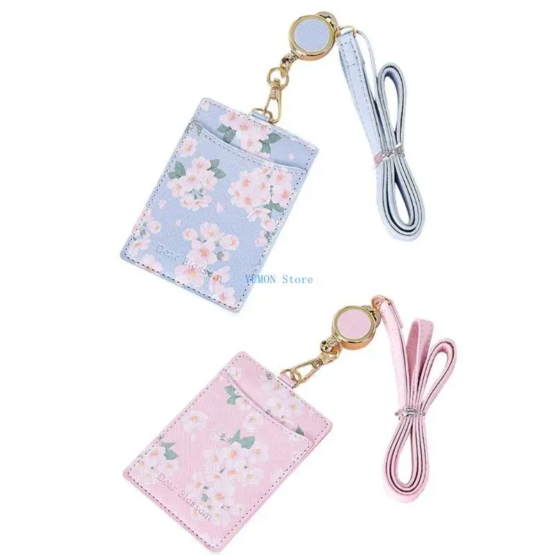 D0UD Hoa dễ thương Pu Da Bus Người giữ thẻ cho trường hợp Huy hiệu có thể thu vào cổ cổ