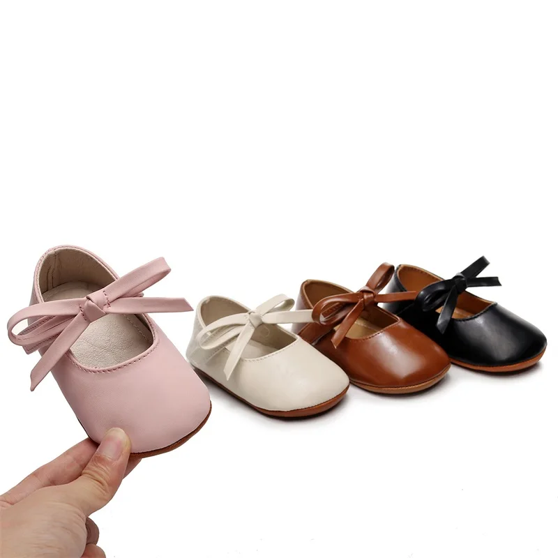 

2023-09-05 Lioraitiin 0-18M Newborn Baby Girls Mary Jane Shoes Bowknot PU Princess Flats Casual Walking Shoes Infant Toddler