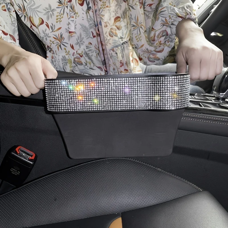 1pc Deluxe Rhinestone Cup Holder Sparkling Car Seat Gap Organizer Convenient Storage Solution for Vehicles