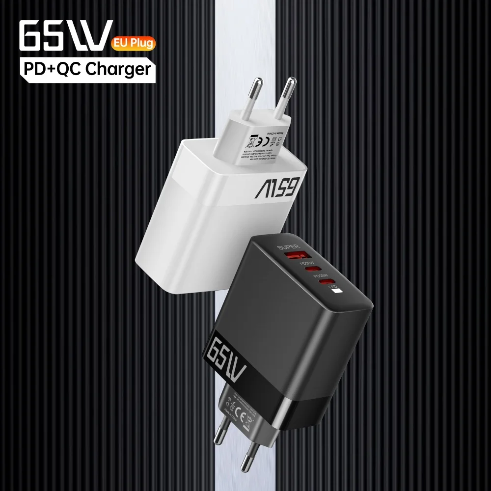 Total 65W USB C Charger 3Ports Fast Charging TypeC PD Quick Charge 3.0 Phone Power Wall Adapter For IPhone Xiaomi Huawei Samsung