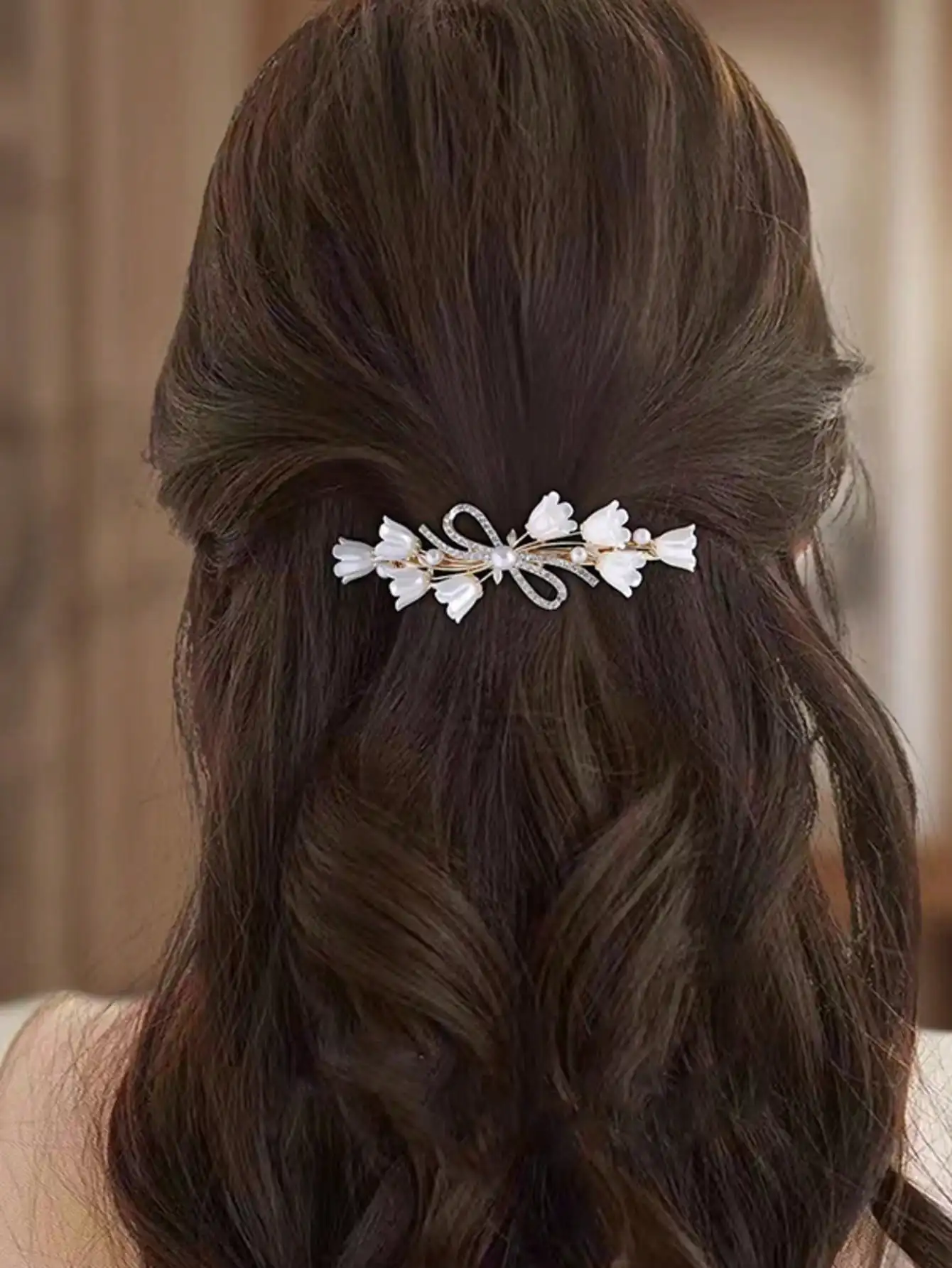 

1pc Floral Crystal Hair Clip, Vintage French Crystal Hair Barrette, Elegant Pearl Hair Accessory, Flower Hair Clips, Hairpin,
