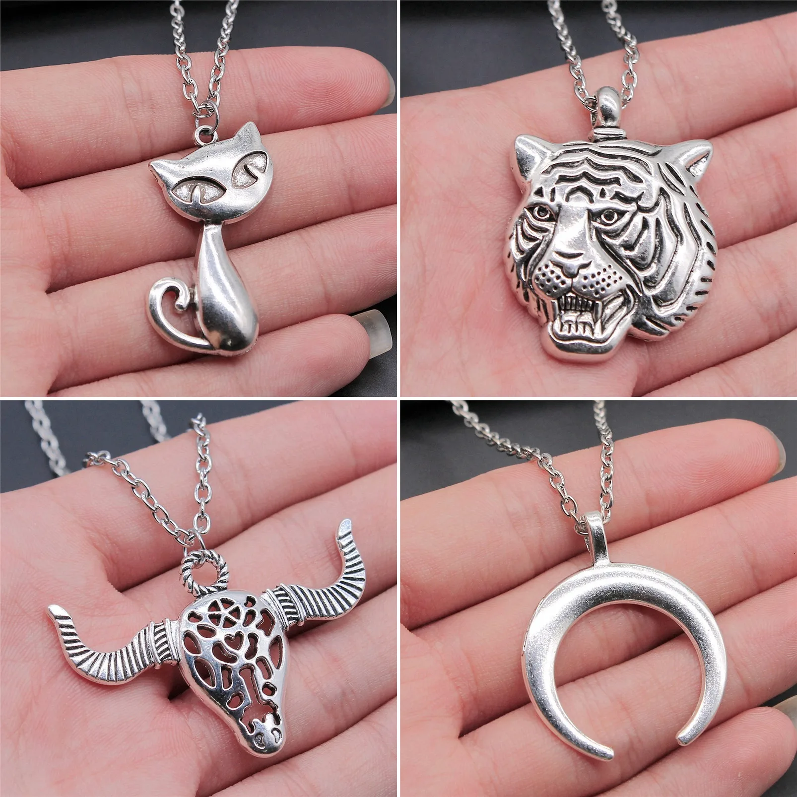 Boho Tiger Jungle Animal Wild Theme Charm Necklaces 45cm 70cm Chain Pendant Necklaces For Women Bohemian Jewelry Gift