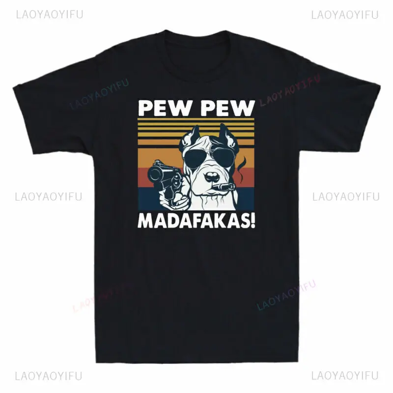 Gangster Vintage Pitbull Madafakas Funny Tshirt Casual Fashion Streetwear Hip Hop Loose Man Tshirt Humor Summer Style Male Tees