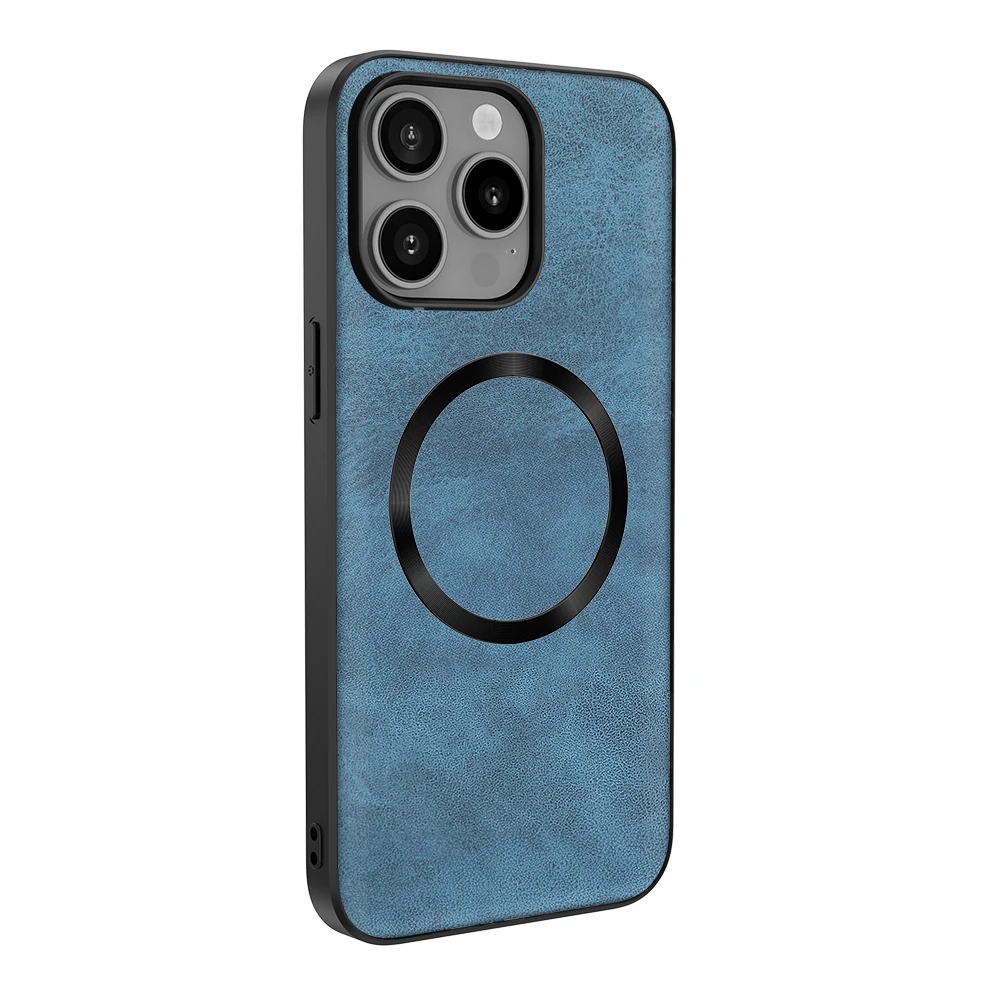 Magnetic Back Cover Leather Case for iPhone 12 13 14 Plus 15 Pro Max  High Quality Phone Case whit Magic Stick Cirlce Safe