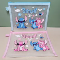 2 pezzi Anime Disney Lilo and Stitch A5 borsa per File in rete di Nylon borsa per cancelleria carina per studenti borsa per penna in garza trasparente per cartoni animati