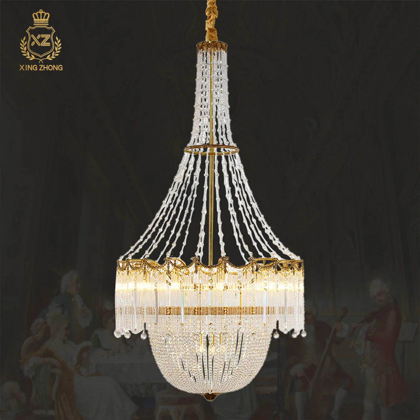 European Church Banquet Hall Crystal Decor Luxury Large Chandelier Living Room Hotel Wedding Decor Brass Pendant Light
