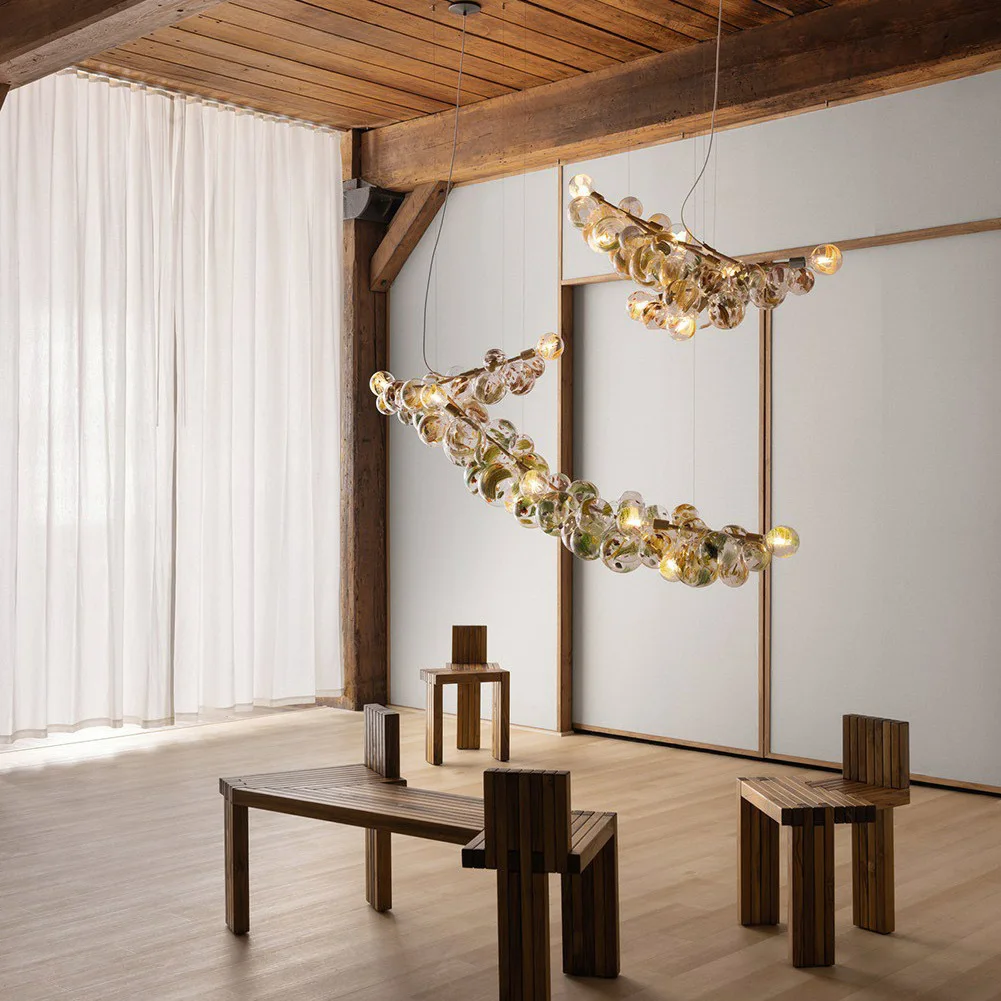 Postmodern light luxury glass chandelier, dopamine colored bubble ball chandelier