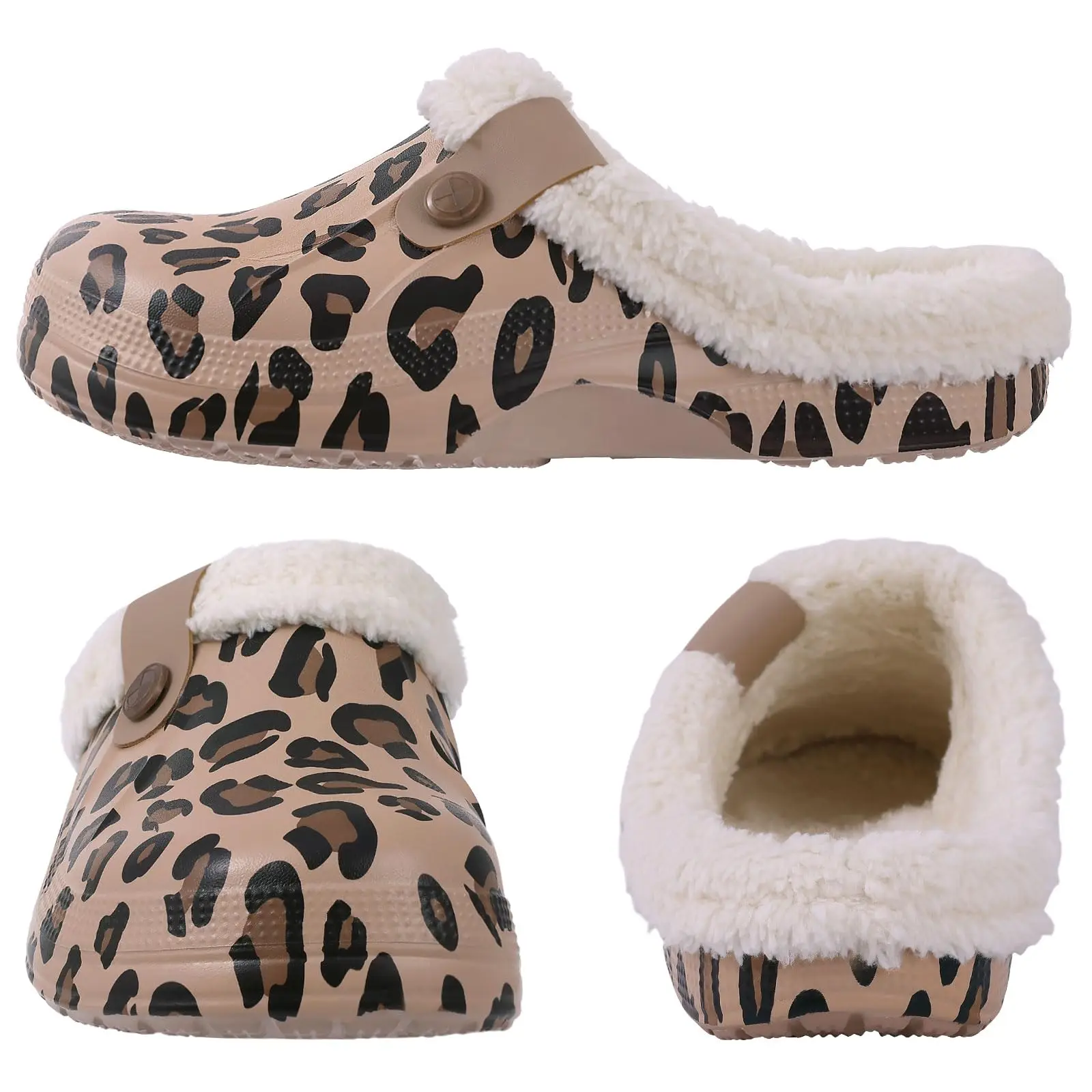 Casual Women Men  Garden Shoes Warm Fluffy Slippers Winter Waterproof Leopard Slippers Leopard print