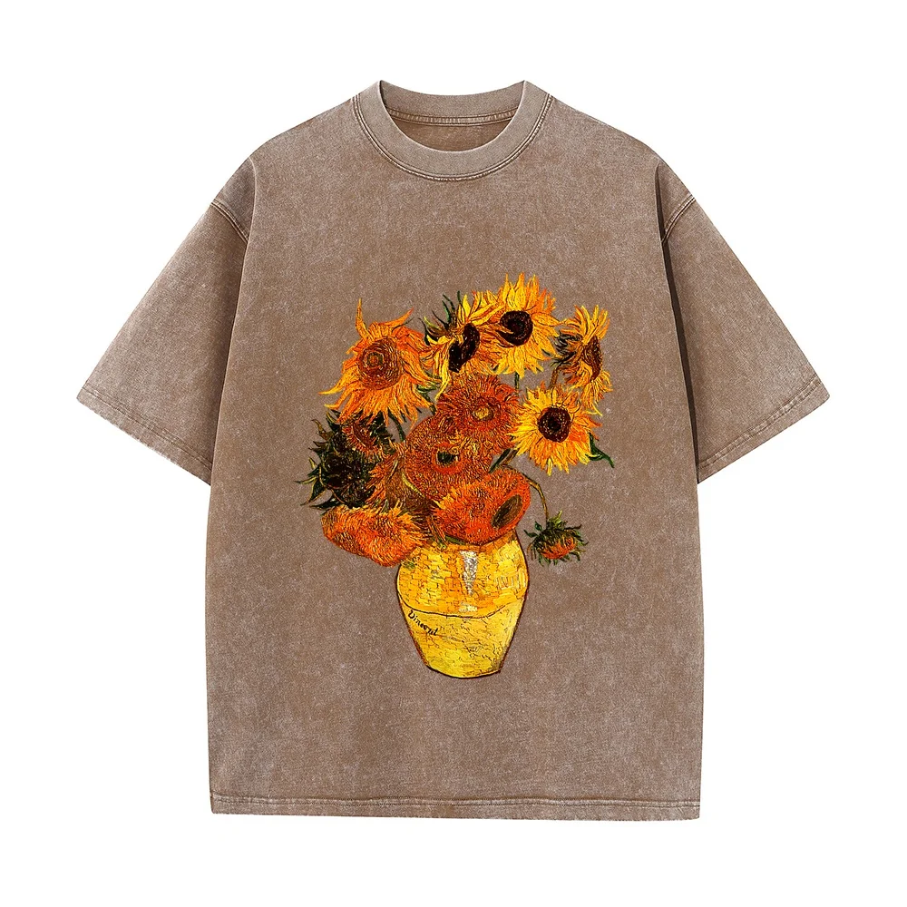 Van Gogh Suowers Vintage Yellow Flowers Art Painting T-Shirt 옷 Relaxed Women Tee Graphic Men Shirt Humor Summer Top Short