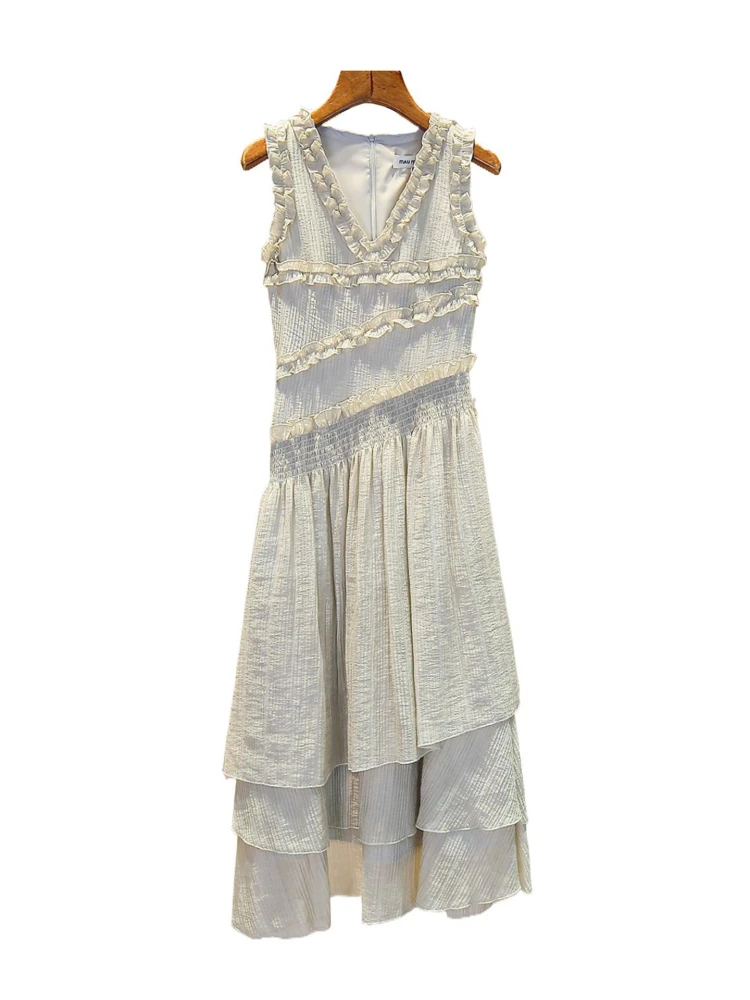 Été haut de gamme femmes gâteau Dr V-Ne Svel gored ourlet Fragile Sle Polyester Fiber taille haute a-ligne jupe