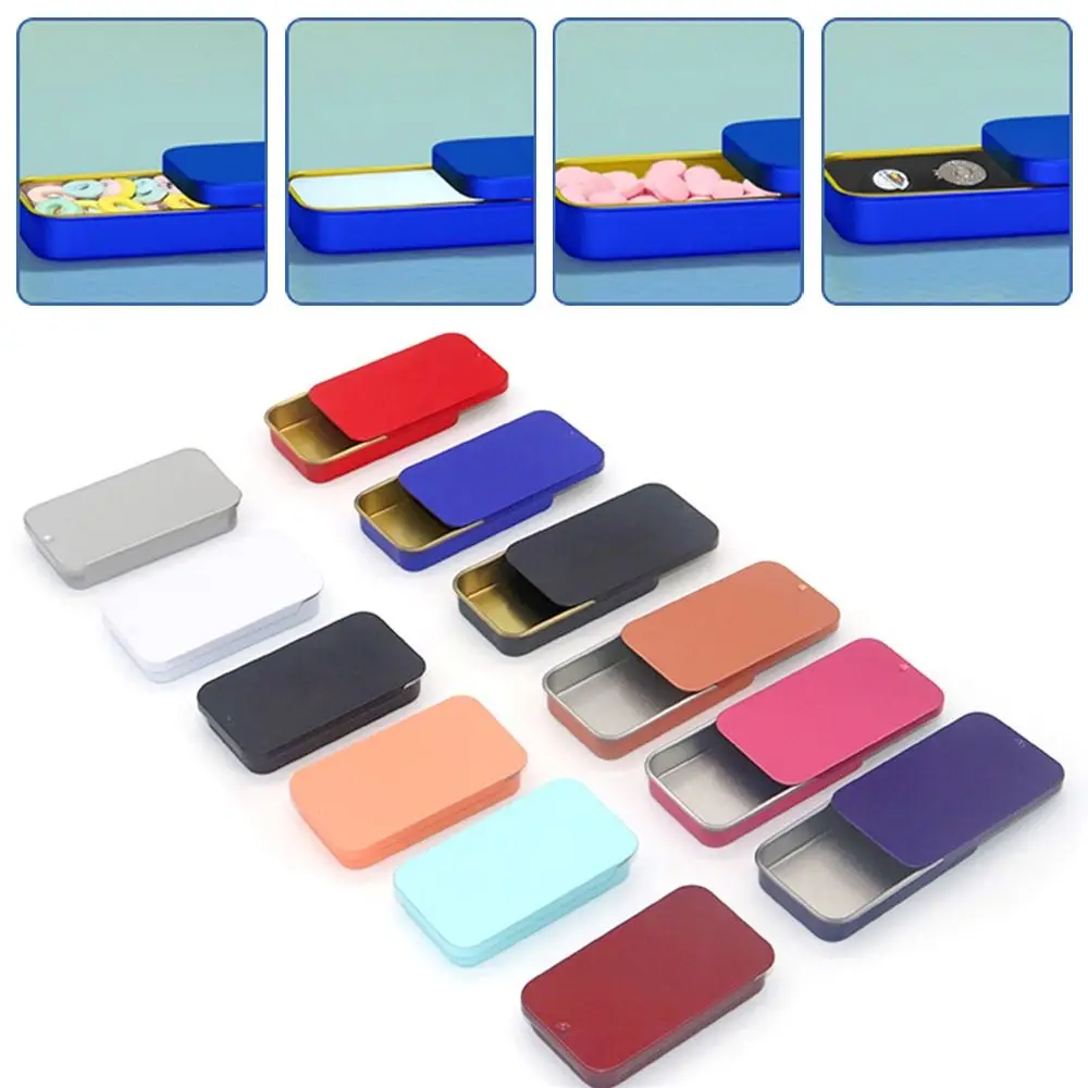 Portable Multi Color Tin Box Hand-held Feeder Push Pull Ointment Drawer Rectangular Sliding Cover Iron Box Home