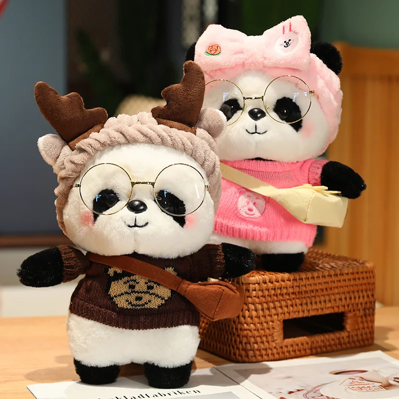 Soft Panda Lalafanfan Bear Cafe Girl Plush Toy Cute 28cm Kawaii Lalafanfan Doll Wearing Glasses Wearing Clothes Toys Girls Gift