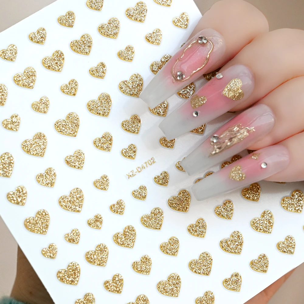 1/5 Stück 5D Valentinstag Glitzer Herz Nagelaufkleber 8*10 cm Gold Silber Rot Rosa Lila Liebe Nagelaufkleber Süße Nägel Zubehör 1