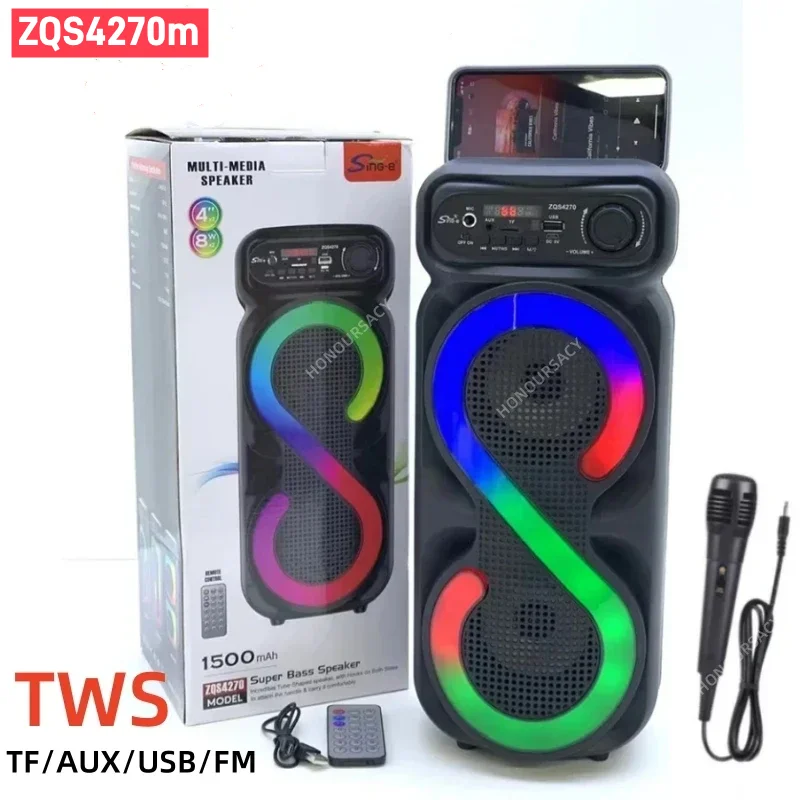 80W Dual 4-inch Wireless RGB Bluetooth Speaker Outdoor Square Dance Audio Karaoke Partybox Colorful LED Light Subwoofer