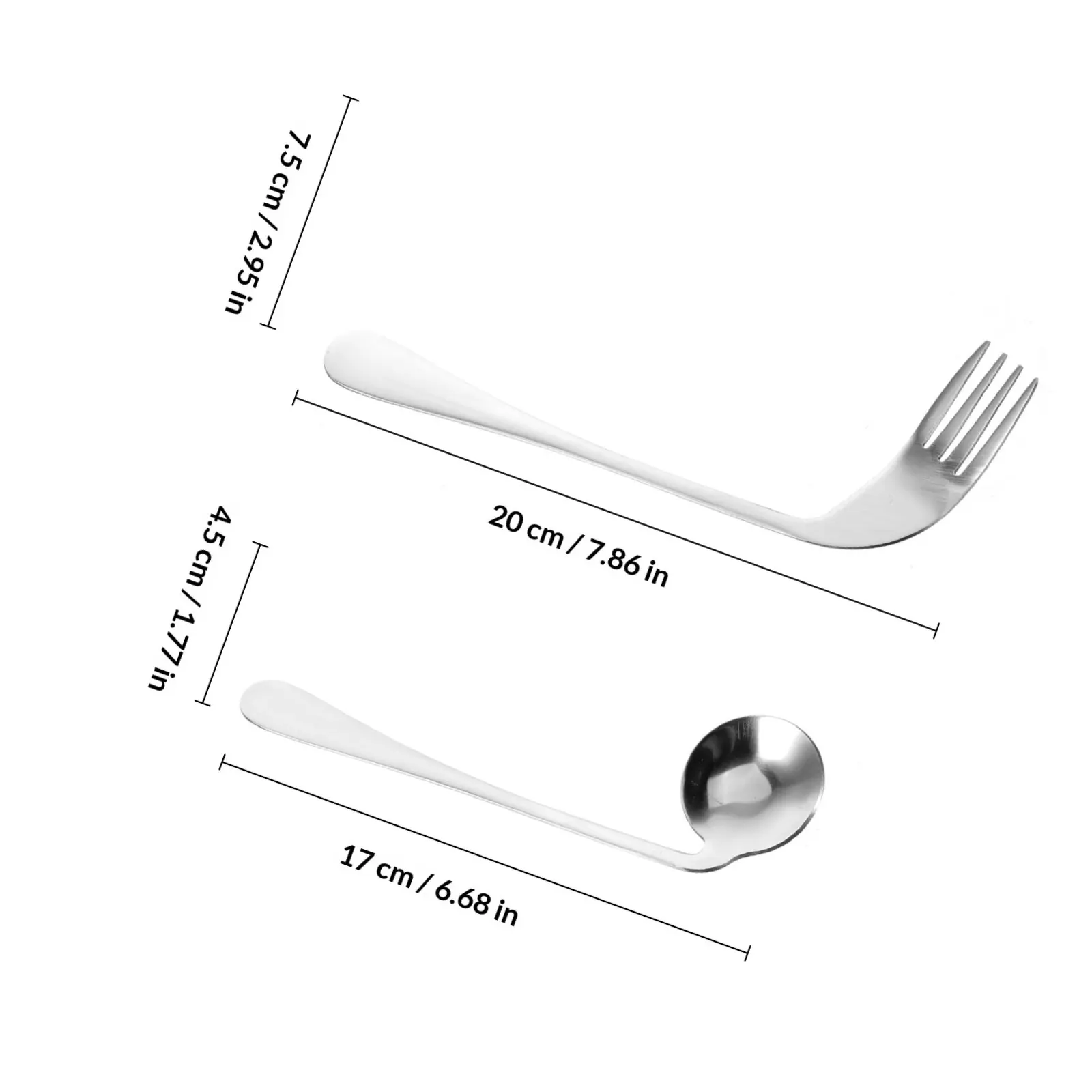 1Set Easy Use Angled Spoon Fork Set Metal Tableware Curved Design for Disabled Senior Patients Bed Feeding Assistance Tool