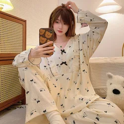 Spring and Autumn New Women's Japanese Pajamas Homewear Set Girls Students Cloud Cotton Long-Sleeved Plus Size Pajamas Homewear