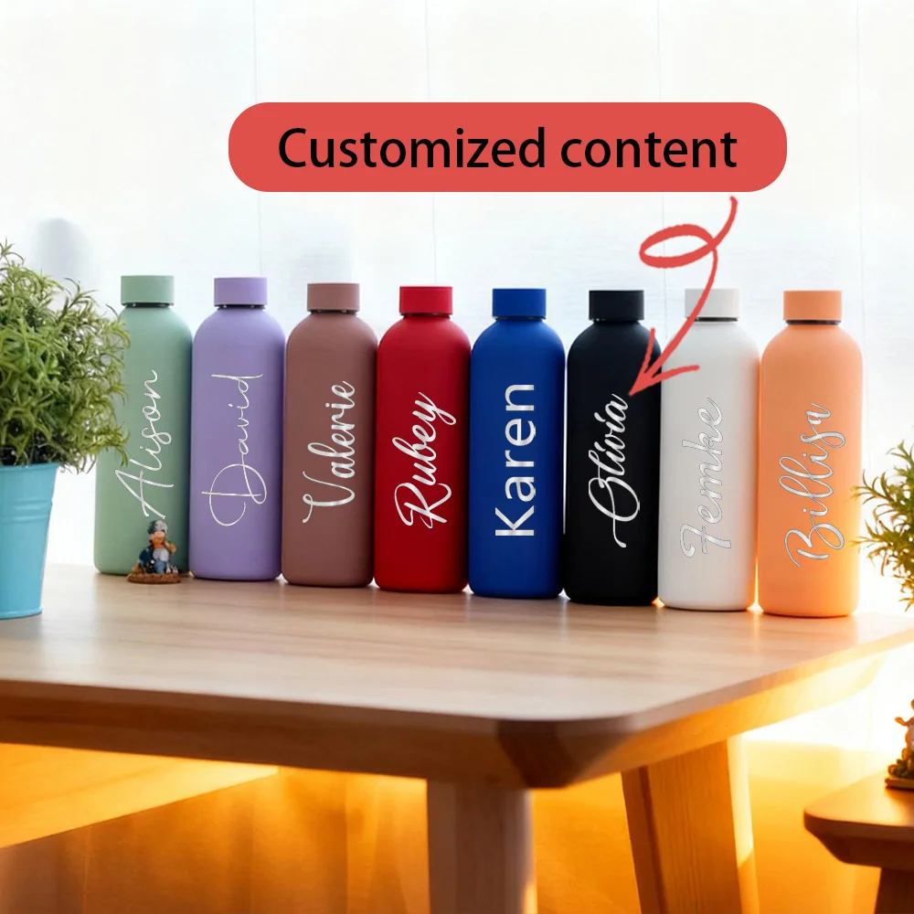 Custom Name Small Mouth Thermos Cup, Outdoor Stainless Steel Bottle, Rubber Paint Sports Kettle, Thickened Double Water Cup