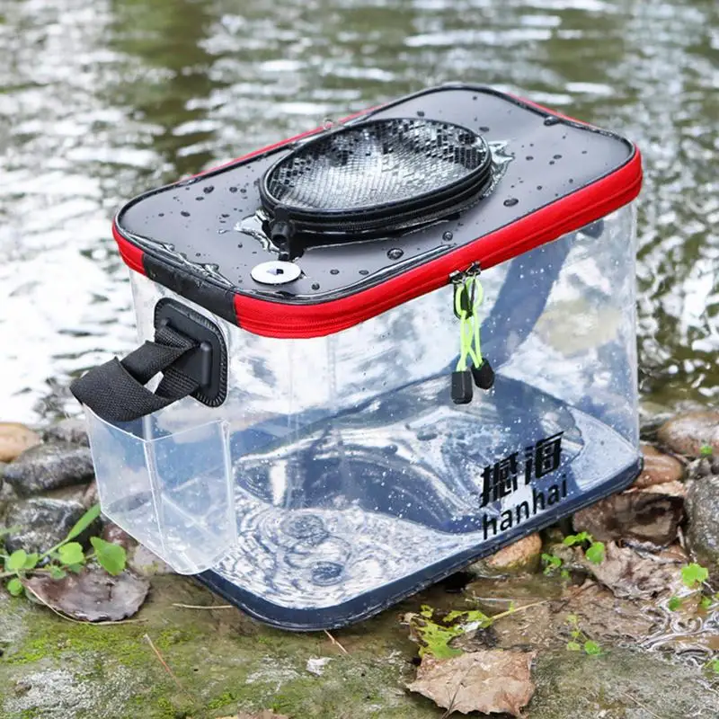 20L Transparent Fishing Bucket Foldable EVA Fish Bucket Live Fishing Bait Storage Bag With Breathable Hoel Camping Water Bag