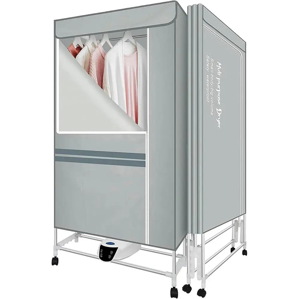 

1300W Large Capacity 2-Tier Heated Clothes Airer with Cover, Indoor Folding Electric Drying Rack, Remote Control, Overheat Prote
