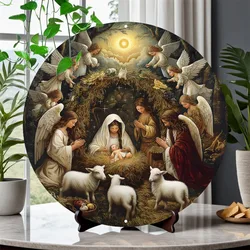 Round Aluminum Christmas Nativity Scene Wall Art, Perfect for Living Room, Bedroom,  Cafe Decor, Festive Holiday Decoration