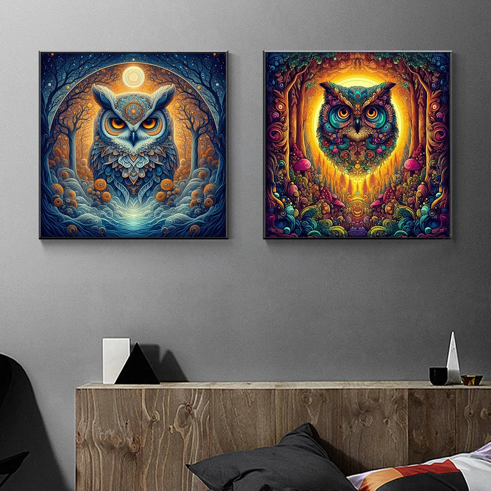 Mystical Owl Forest Art Posters Prints Norse Wall Abstract Animal Canvas Painting Pictures Modern Living Room Home Decor Cuadros image 4