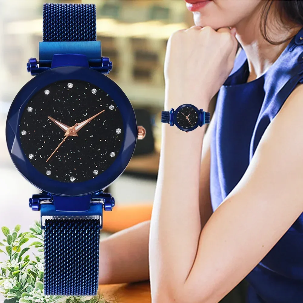 Luxury Starry Sky Watches Women Bracelet Rhinestones Watch Quartz Wristwatches Ladies Thin Steel Magnetic Buckle Wristwatch
