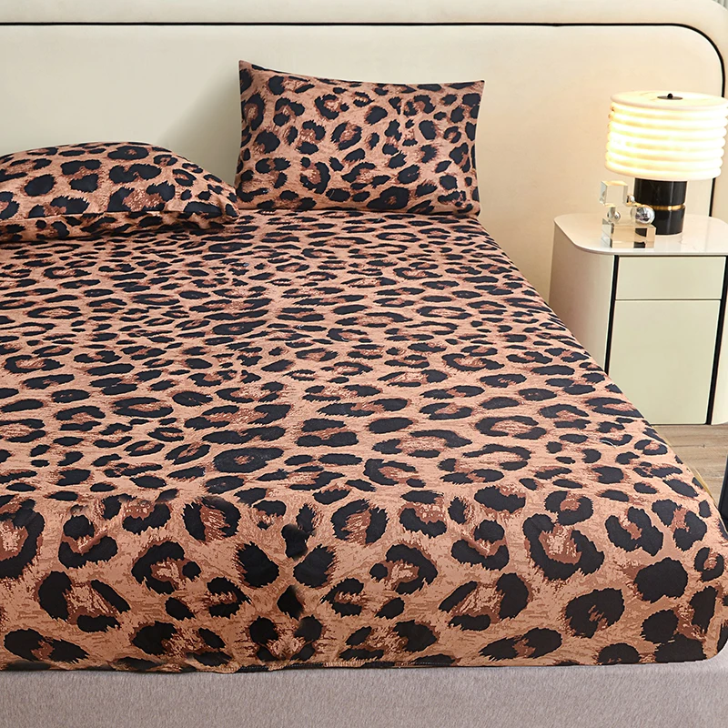 Lençol de Cama Estampado com Padrão de Leopardo para Cama de Solteiro/Queen/King, Amigável à Pele