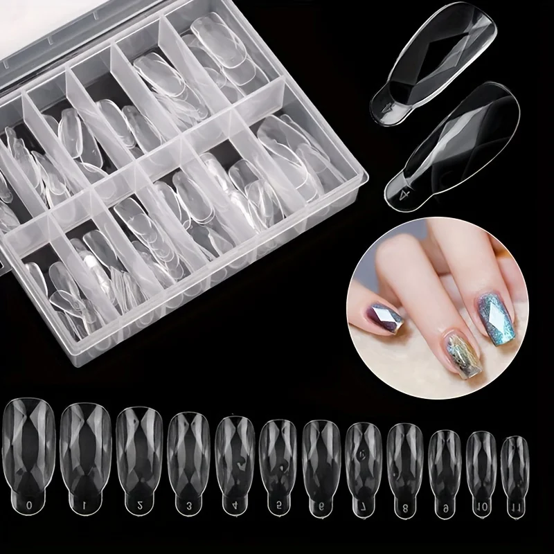 120 Pcs Transparent Double Nail System Form Extended Mold Uv Gel Acrylic Nail Mold Diamond Shape Artificial Nail Tip Nail Tip 12 Sizes