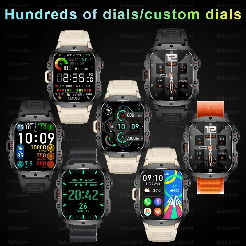 Reloj inteligente militar resistente al agua, dispositivo deportivo con pantalla HD de 1,96 pulgadas, Bluetooth, llamadas, voz, para Android e IOS