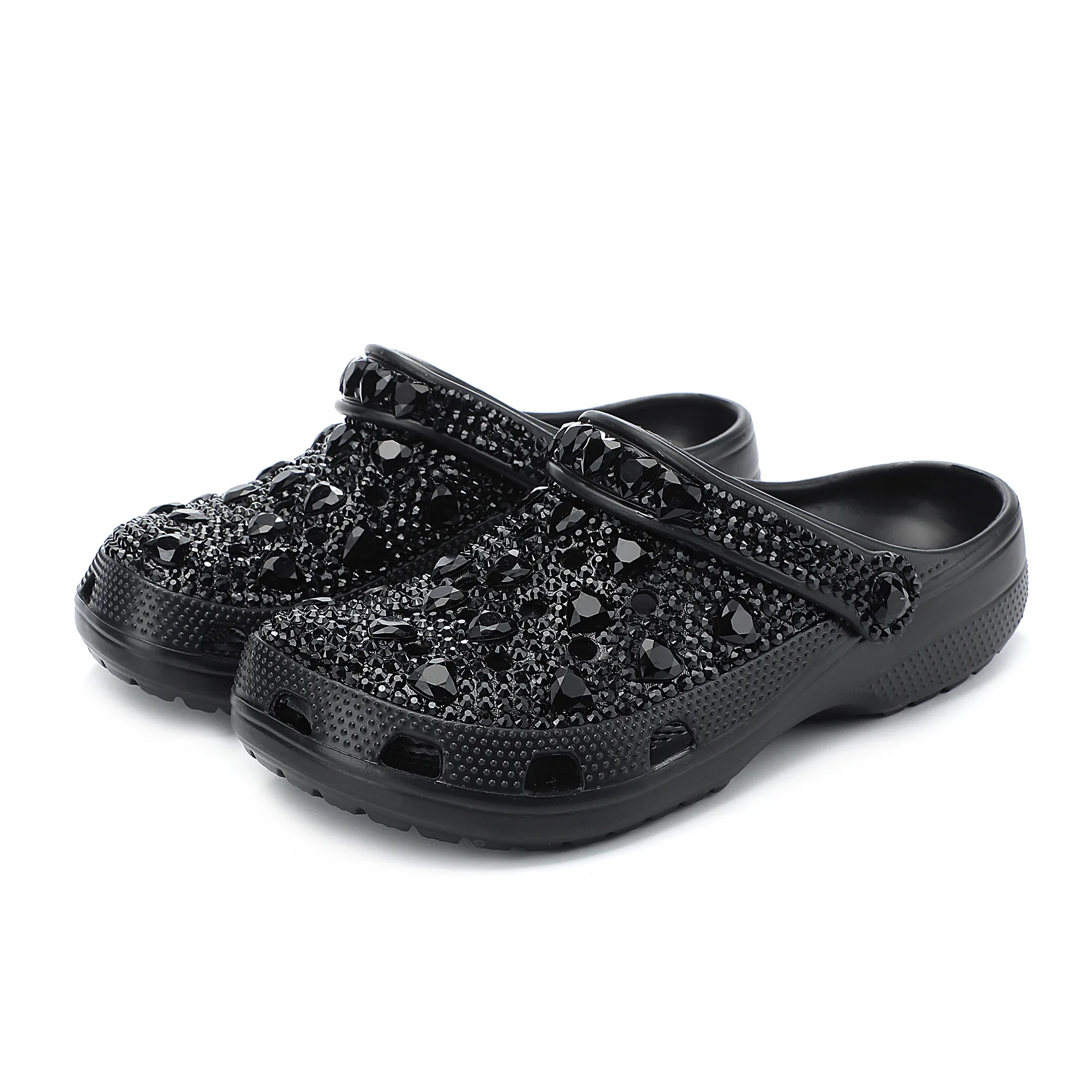 Handmade Diamond-encrusted Hole Shoes Half-tow Exquisite and Elegant Beach Slippers Summer Women's Casual Shoes