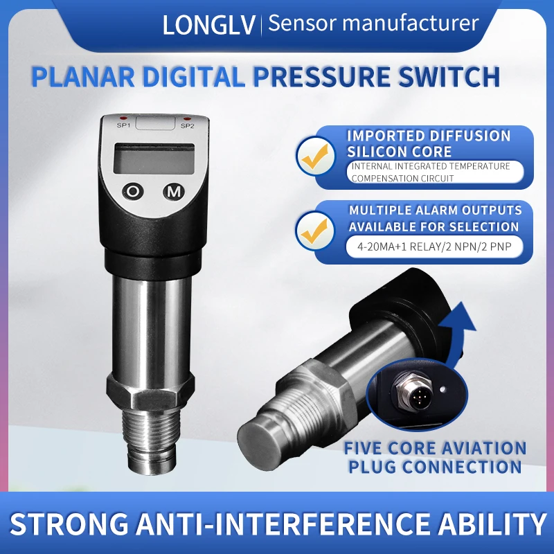 

Longlv PTL534 planar digital pressure sensor transmitter switch, grease press machine hard flat film switch