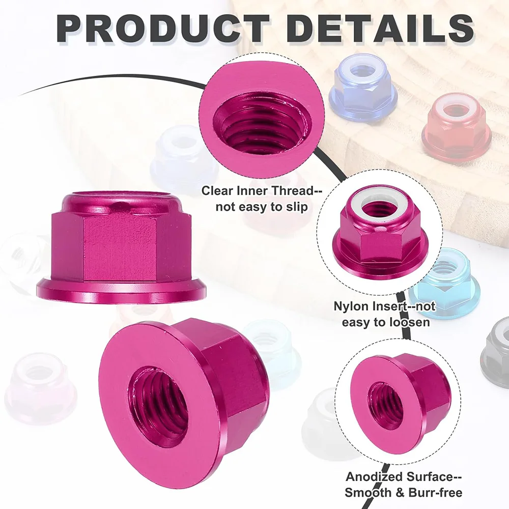 

Оптовая продажа, 100 шт. анодированных алюминиевых шестигранных фланцевых гаек с нейлоновым фиксатором, цветные самоконтрящиеся гайки Nylock M2 M2.5 M3 M4 M5 M6 M8