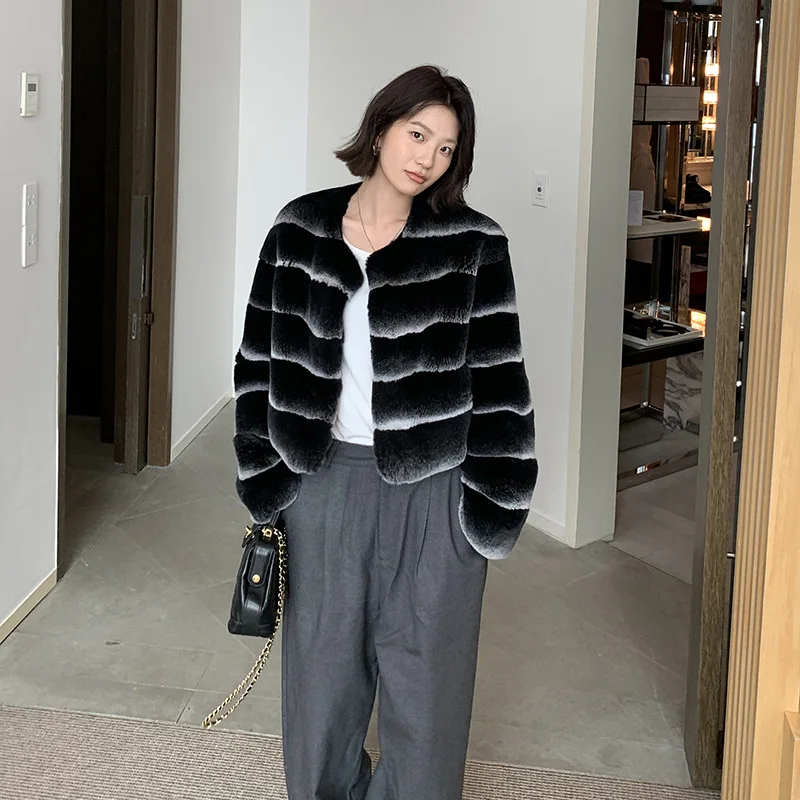 

New Totoro Design Angora Rabbit Hair Natural Premium Fur Coat Round Neck