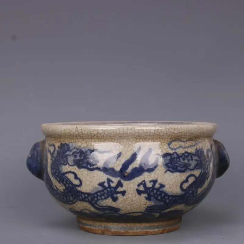 Chinese Ming Jiajing Blue and White Porcelain Censer Dragon Incense Burner 4.13\