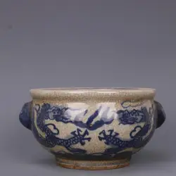 Chinese Ming Jiajing Blue and White Porcelain Censer Dragon Incense Burner 4.13