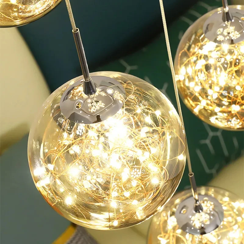 Imagem -06 - Modern Led Glass Ball Chandelier Regulável para Escadaria Sala de Estar Lâmpadas Pendant Iluminação Doméstica Suspensão Design Lusters